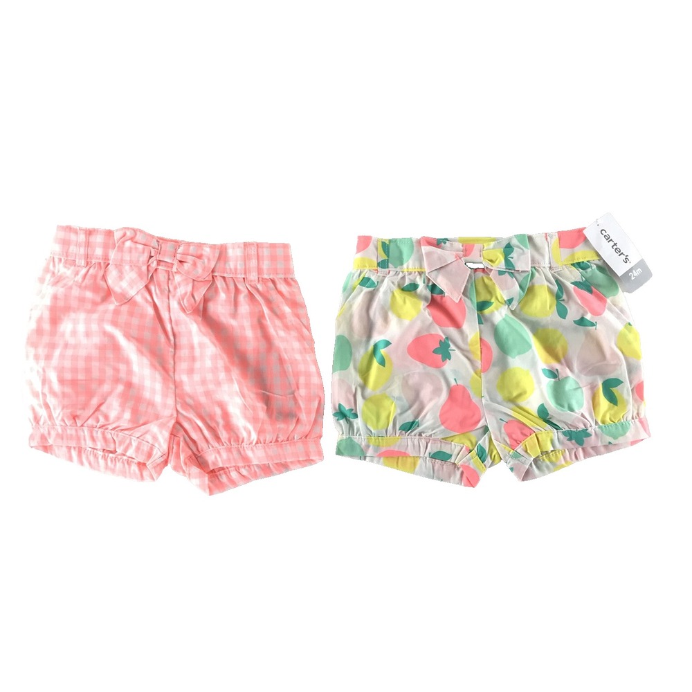 Carter's Baby Girl 24M Pink Gingham and Fruit Print Bubble Shorts 2‎ Pack NWT